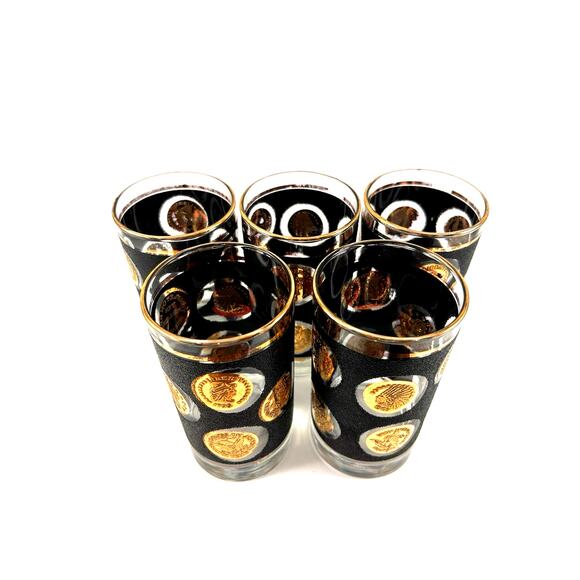 Libbey Vintage Mid-Century Gold Coin Highball Glasses – Set of 5 - Picture 3 of 5